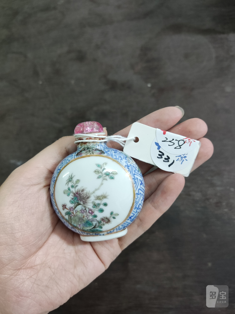 清 料彩开框粉彩花卉纹烟壶 - 图2